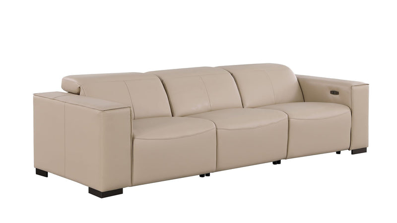 Top Grain Leather Reclining USB Sofa (720299) - Beige