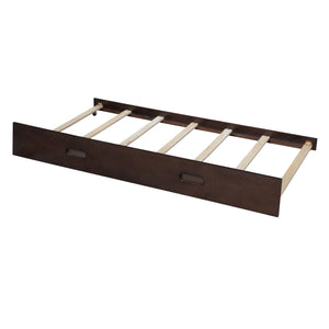 Wood Twin over Full Bunk Bed with Storage Shelves and Twin Size Trundle, Espresso