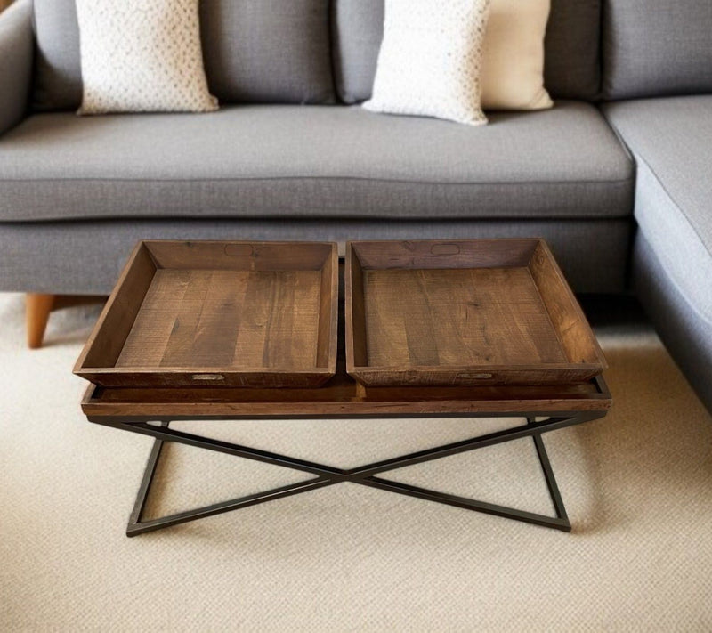 27" Solid Wood Coffee Table - Brown And Black