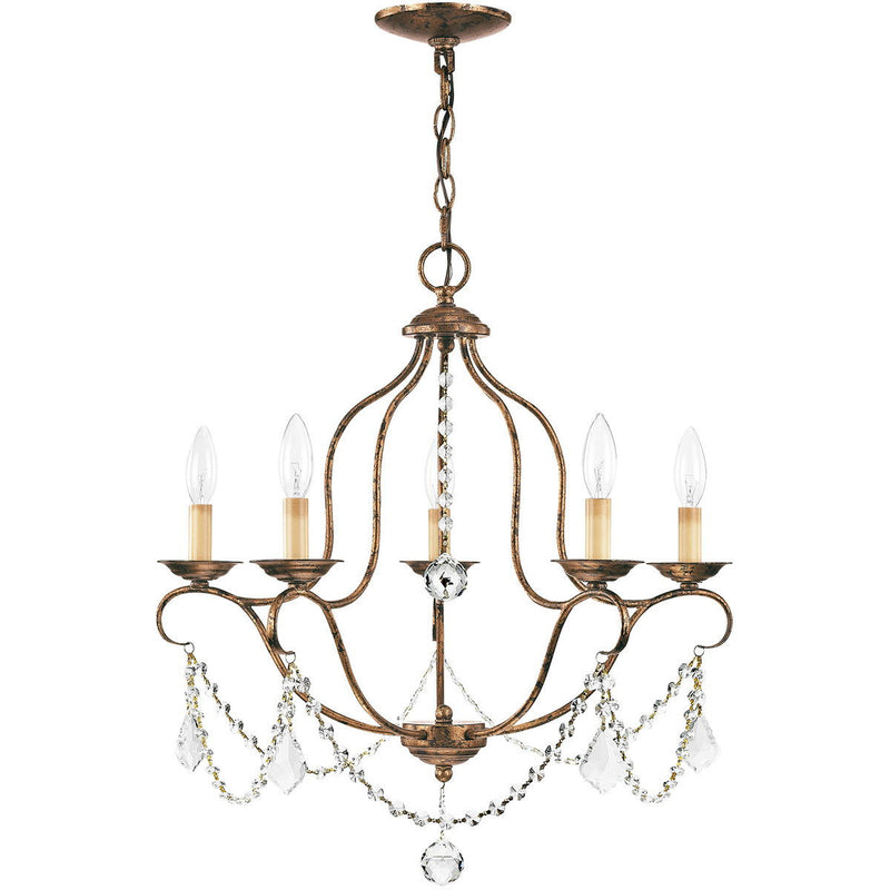 24" Five Light Dimmable Chandelier With Shades - Bronze