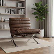 Load image into Gallery viewer, Tufted Leather Upholstered Folding Lounge Chair - Brown / Silver
