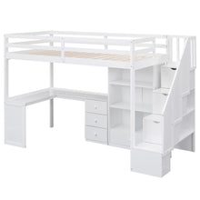 Load image into Gallery viewer, Loft Bed With L Shaped Desk, Drawers, Cabinet, And Storage Staircase
