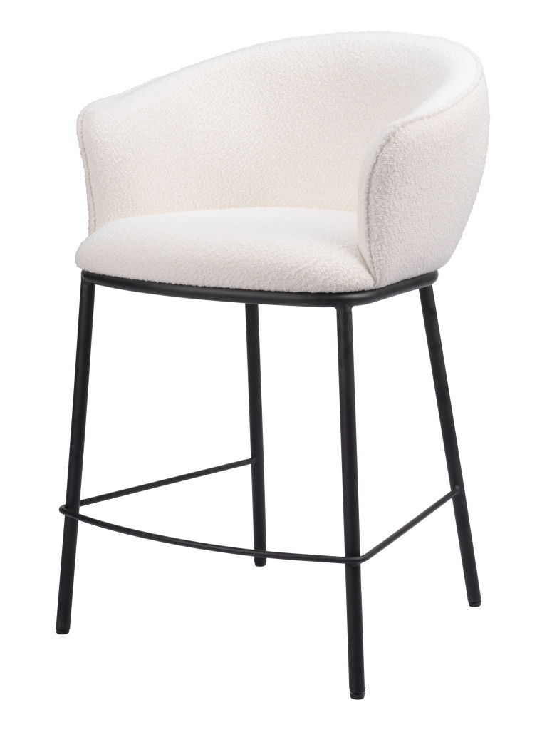 26" Shearling And Steel Counter Height Bar Chair - Ivory / Black