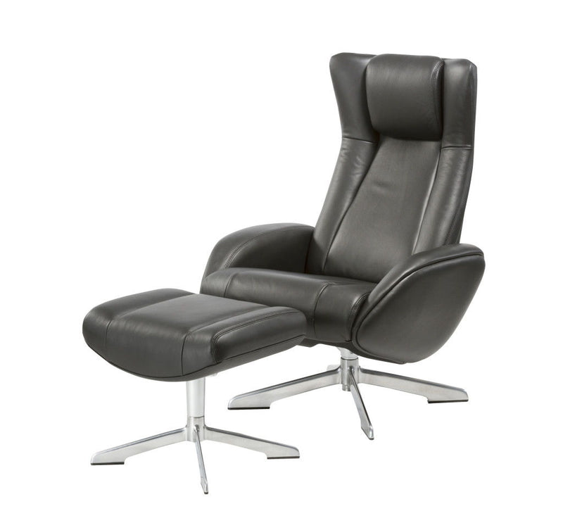 Tufted Genuine Leather Manual Swivel Recliner With Ottoman (730564) - Black