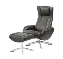 Load image into Gallery viewer, Tufted Genuine Leather Manual Swivel Recliner With Ottoman (730564) - Black
