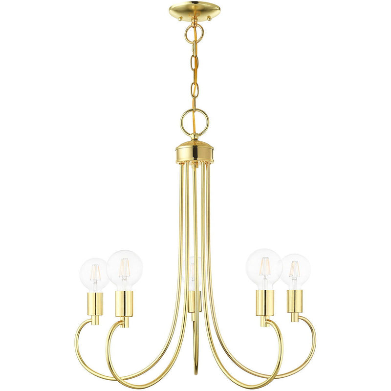 26" Five Light Dimmable Chandelier With Shades - Brass
