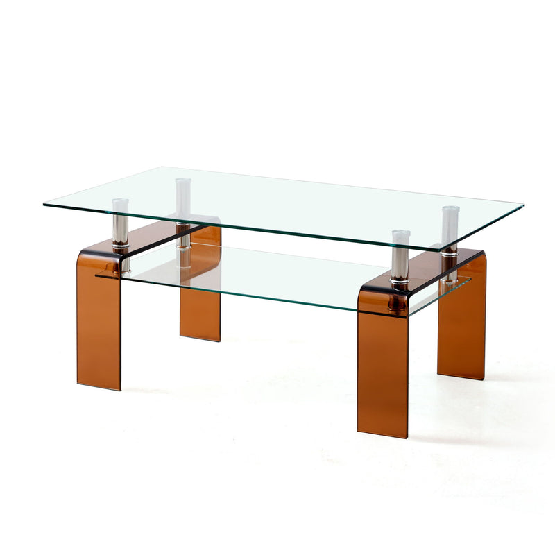 39" Glass Coffee Table With Shelf - Clear And Brown