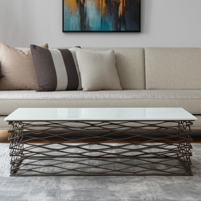 50" Genuine Marble And Aluminum Abstract Coffee Table - White And Antiqued Bronze