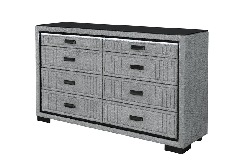 Wood Lighted Six Drawer Double Dresser - Gray