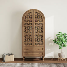 Load image into Gallery viewer, Tall Kitchen Pantry Cabinet With Hollow Carved Doors 2 Drawers And Adjustable Shelves Storage Display Cabinet For Kitchen Dining Room Or Living Room - Walnut
