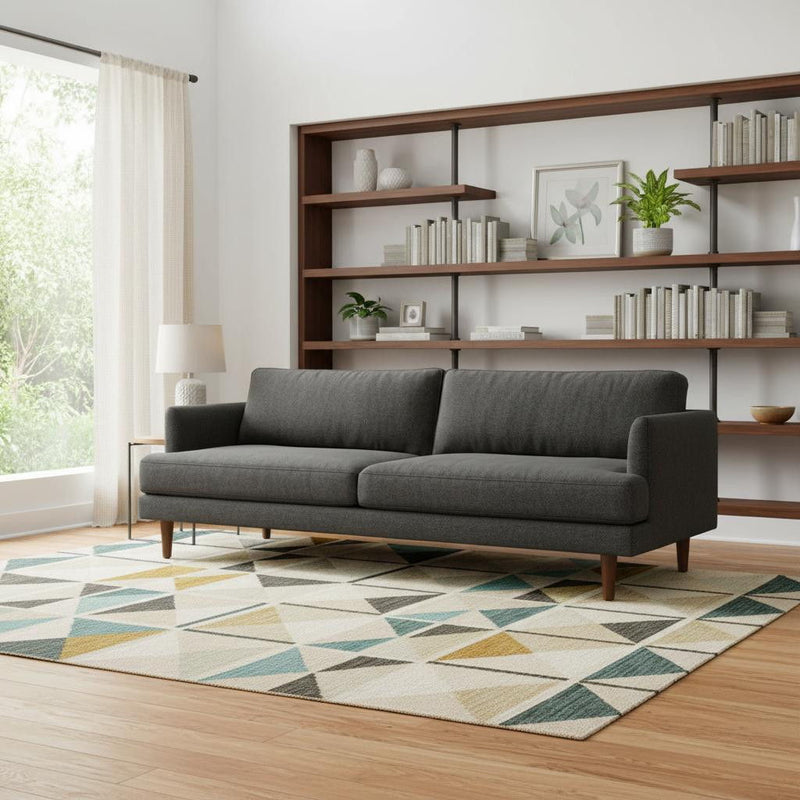 90" Fabric Sofa With Brown Legs - Gray