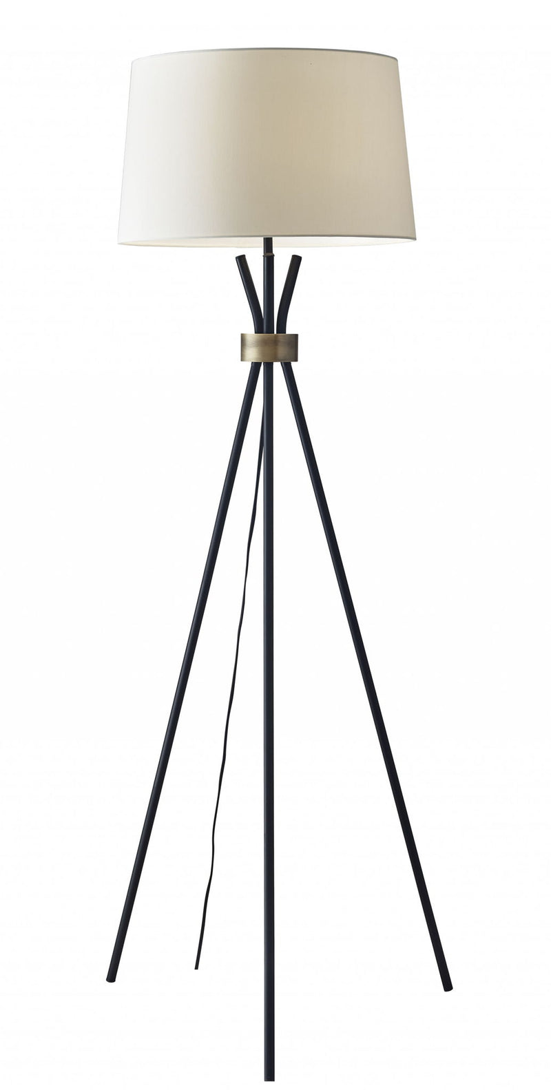 Tripod Floor Lamp With White Empire Shade - Black