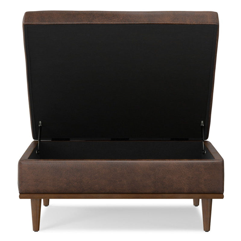 Transitional Leather Cocktail Ottoman With Storage - Brown