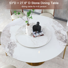 Load image into Gallery viewer, 53&quot; Round Marble Dining Table With Lazy Susan, Dining Room, Dinette (Table Only) - Gold / Gold / White

