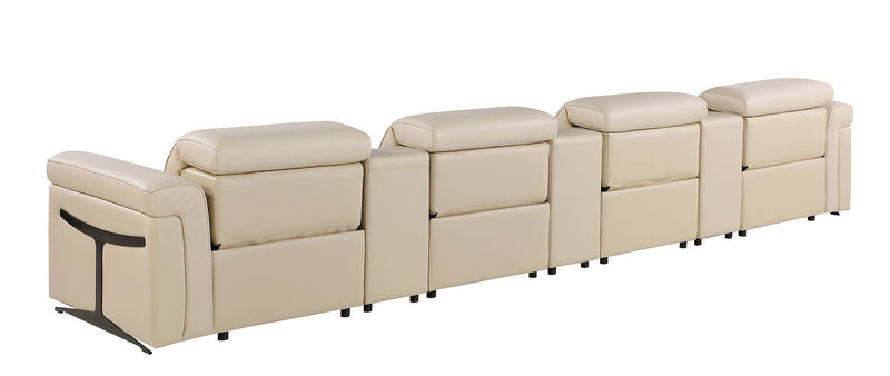 Italian Leather Reclining USB Sofa And Storage (720371) - Beige