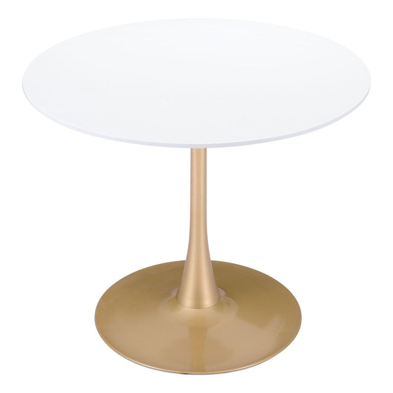 35" Rounded Steel Pedestal Base Dining Table - Gold / White