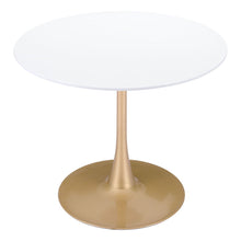 Load image into Gallery viewer, 35" Rounded Steel Pedestal Base Dining Table - Gold / White
