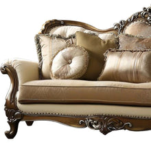 Load image into Gallery viewer, Polyester Blend Curved Floral Sofa And Toss Pillows With Brown Legs - Tan
