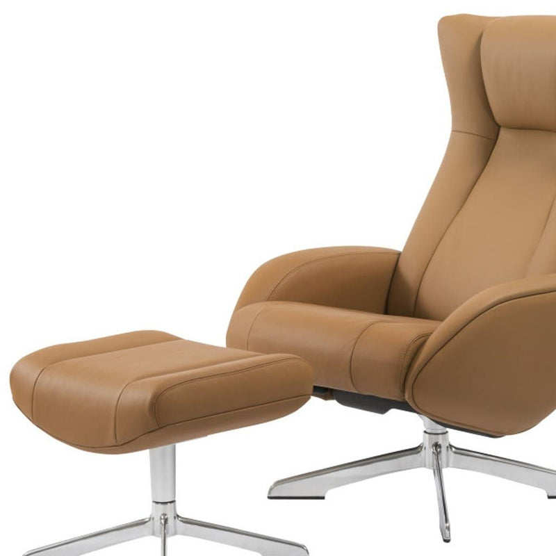 Tufted Genuine Leather Manual Swivel Recliner With Ottoman (730565) - Camel