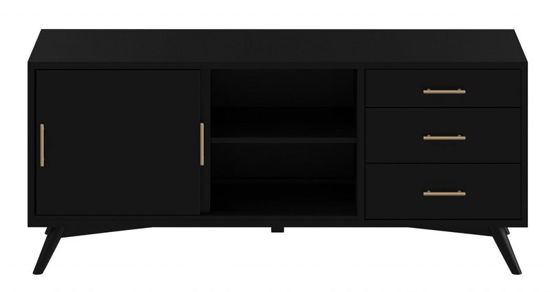 Mahogany Solids Okoume And Veneer Open Shelving TV Stand - Black