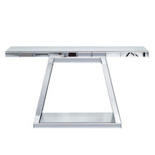 Load image into Gallery viewer, Modern Luxe Full Body Mirror Entryway Table With Trapezoid Base, 360° Reflective Console, Scratch Resistant, Open Storage - Silver
