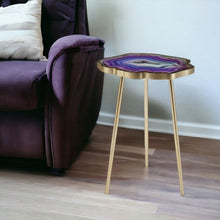 Load image into Gallery viewer, Shades Of Violet Faux Agate End Table - Gold
