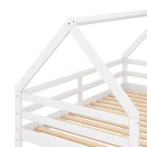 Twin over Twin Low Bunk Bed, House Bed with Ladder , White(OLD SKU:WF197808AAK)