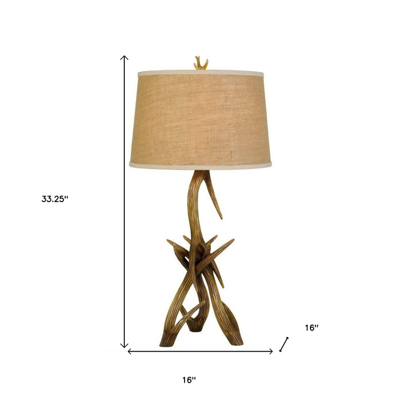 Antlers Table Lamp With Brown Empire Shade - Brown