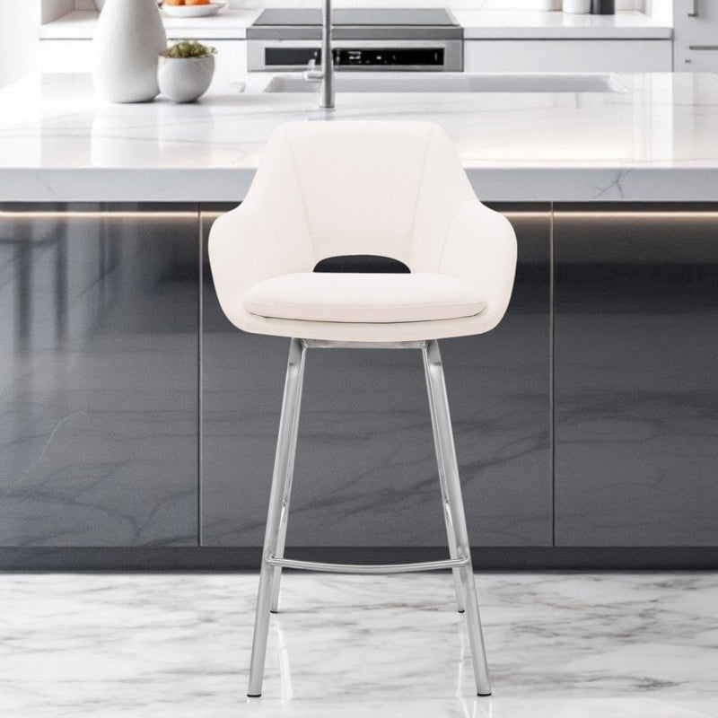 41" Swivel Low Back Bar Height Bar Chair - White / Silver