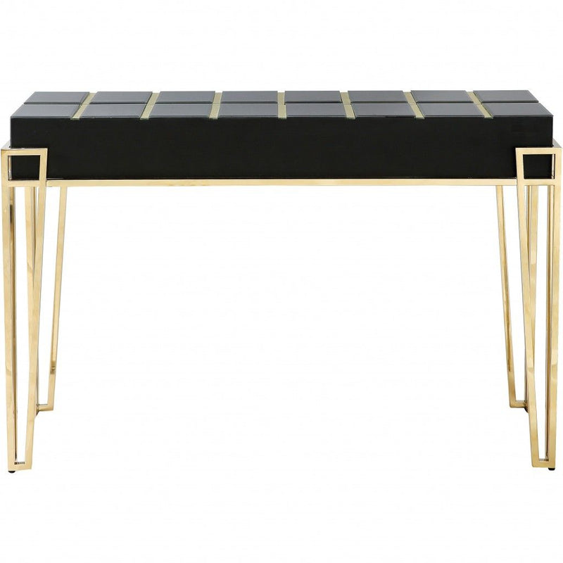 Mirrored Glass Console Table - Black And Gold