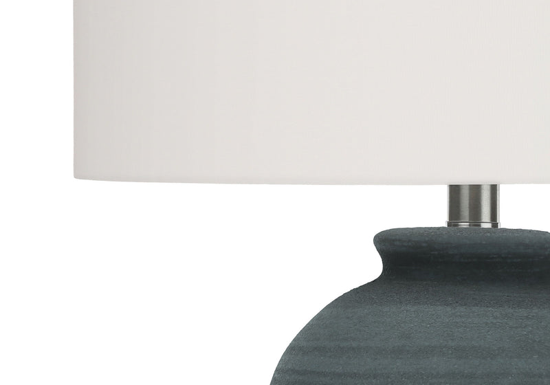 Ceramic Round Table Lamp With Ivory Drum Shade - Blue And Silver