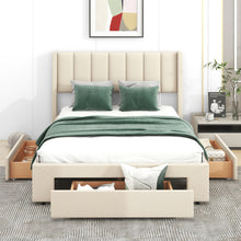 Load image into Gallery viewer, Full Size Upholstered Platform Bed with One Large Drawer in the Footboard and Drawer on Each Side,Beige
