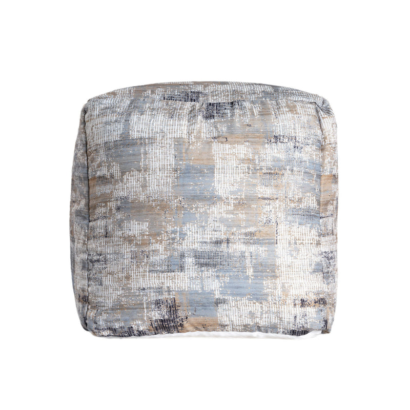 Cotton Abstract Pouf Ottoman - Blue
