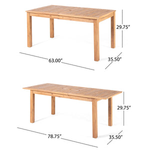 Outdoor 7 Pieces Expandable Dining Set With Umbrella Hole - Teak