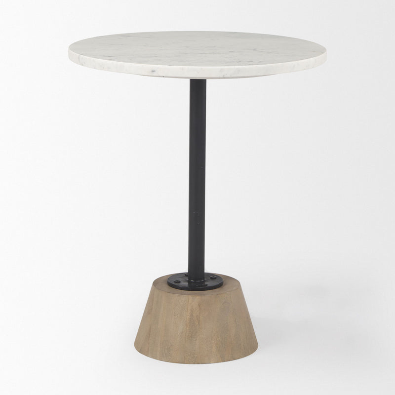Marble Round Block End Table - White