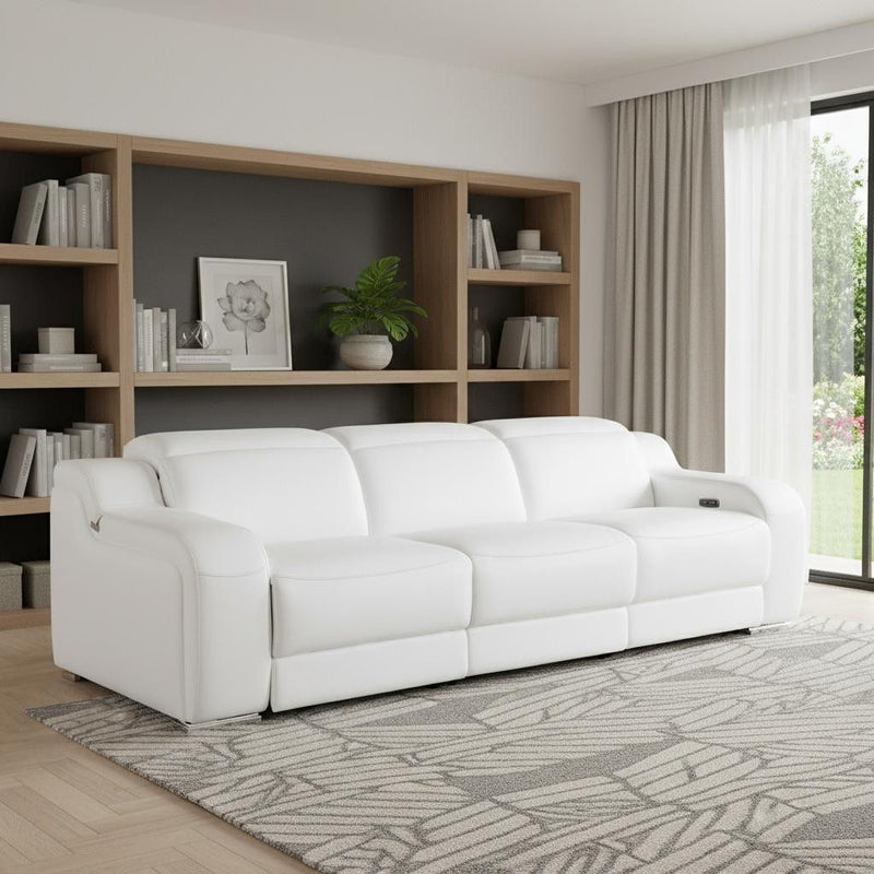 Reclining Sofa With Silver Legs USB - White