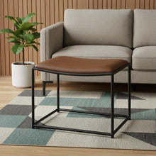 Load image into Gallery viewer, Metal Genuine Leather Footstool - Brown / Black
