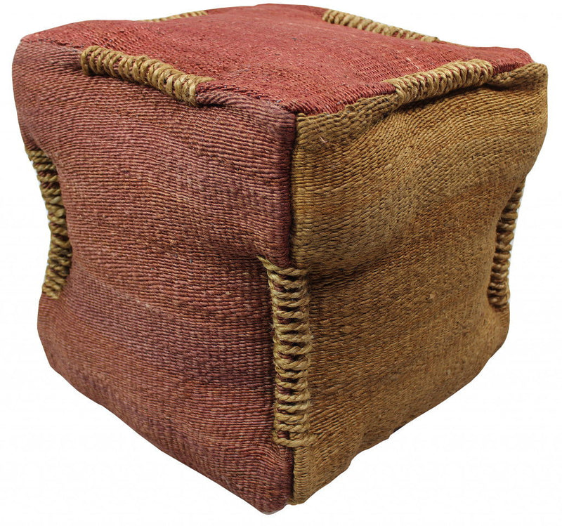 Jute Cube Pouf Ottoman - Pink And Orange