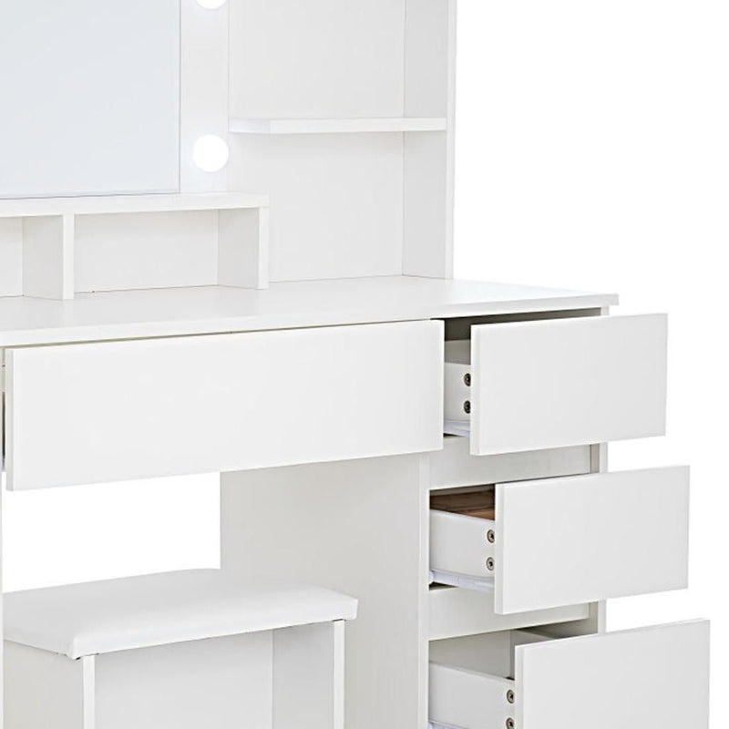 Wood Five Drawer Vanity Table - White