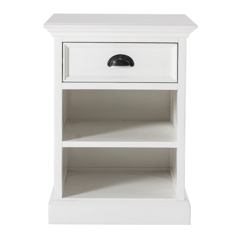 One Drawer Solid Wood Nightstand - Distressed White