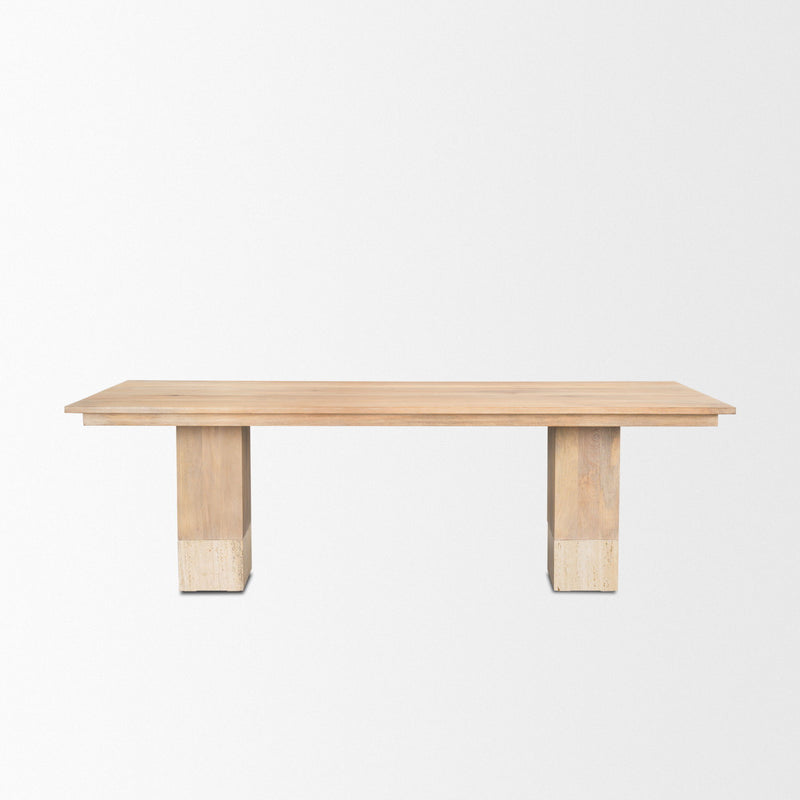 Solid Wood Marble Trestle Base Dining Table - Beige