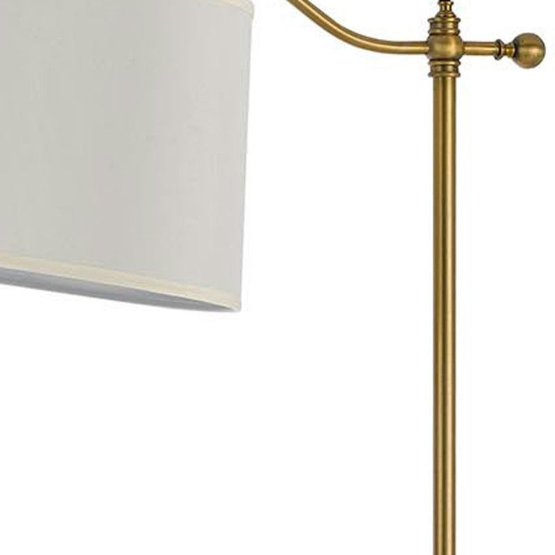 Adjustable Height Swing Arm Floor Lamp With White Fabric Shade - Bronze