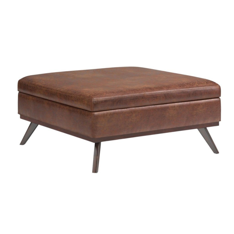 Cocktail Ottoman With Storage Leather - Brown