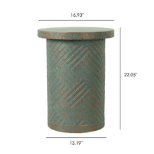 Load image into Gallery viewer, Round Outdoor End Table With Tree Stump Design For Patio - Golden / Green / Peacock
