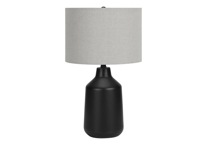 Concrete Urn Table Lamp With Gray Drum Shade - Black