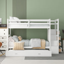 Load image into Gallery viewer, Twin Over Twin Bunk Bed With Trundle And Staircase - White
