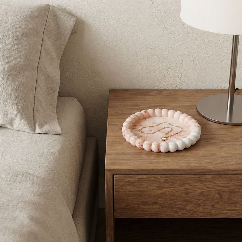 Resin Marbleized Handmade Round Trinket Tray - Pink / White