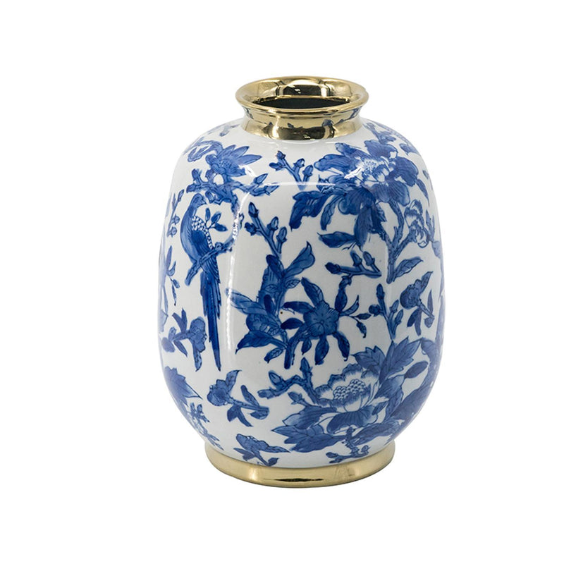 Chinoiserie Floral Porcelain Table Vase (574254) - Blue / Gold / White