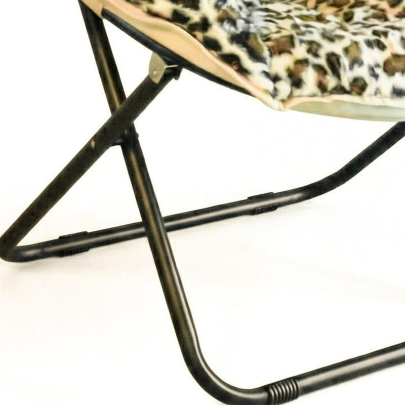 Tufted Faux Fur Leopard Folding Lounge Chair - Beige / Brown