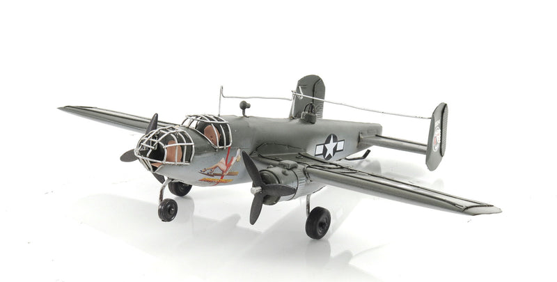 Hand Painted c1941 North American B-25 Mitchell Bomber Model Airplane - Gray / White